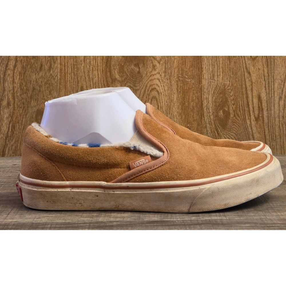 Vans Slip-On Suede Sherpa Sneakers Sunburn Brown Skate Shoes Womens 8.5 Mens‎ 7